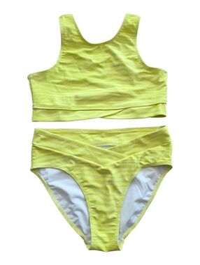 Zella Lemon Yellow Striped Girls' Sport Bikini Swimsuit Set 14